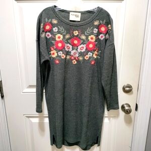 Savanna Jane Charcoal Floral Embroidered Dress Size Large